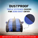 Autofact Rapid Car Cover - EasyShield - Car Body Cover for Skoda Rapid - With Mirror Pockets, Triple Stitched, Bottom Fully Elastic, Adjustable Belt and Buckle (Royal Blue Stripes)