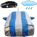 Autofact Vento Car Cover - FlexGuard - Waterproof Car Body Cover for Volkswagen Vento - With Mirror & Antenna Pockets, Triple Stitched, Bottom Fully Elastic, Adjustable Belt and Buckle (Silver / Blue Stripes)
