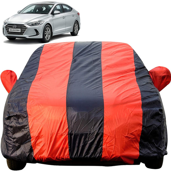 Autofact Elantra Car Cover - EasyShield - Car Body Cover for Hyundai Elantra - With Mirror Pockets, Triple Stitched, Bottom Fully Elastic, Adjustable Belt and Buckle (Red Blue Stripes)