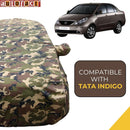 Autofact Indigo Car Cover - TearTough - Dog Proof / Waterproof Car Body Cover for Tata Indigo - With Mirror Pockets, Triple Stitched, Bottom Fully Elastic, Adjustable Belt and Buckle (Jungle Print 4x4)