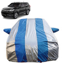 Autofact Xuv 700 Car Cover - FlexGuard - Waterproof Car Body Cover for Mahindra Xuv 700 - With Mirror Pockets, Triple Stitched, Bottom Fully Elastic, Adjustable Belt and Buckle (Silver / Blue Stripes)