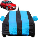 Autofact Elite I20 Car Cover - EasyShield - Car Body Cover for Hyundai Elite I20 - With Mirror Pockets, Triple Stitched, Bottom Fully Elastic, Adjustable Belt and Buckle (Teak Blue Stripes)