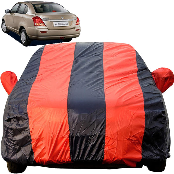 Autofact Swift Dzire Old Model Car Cover - EasyShield - Car Body Cover for Maruti Swift Dzire Old Model - With Mirror Pockets, Triple Stitched, Bottom Fully Elastic, Adjustable Belt and Buckle (Red Blue Stripes)