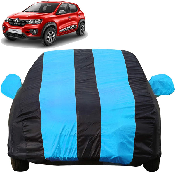 Autofact Kwid Car Cover - EasyShield - Car Body Cover for Renaults Kwid - With Mirror Pockets, Triple Stitched, Bottom Fully Elastic, Adjustable Belt and Buckle (Teak Blue Stripes)