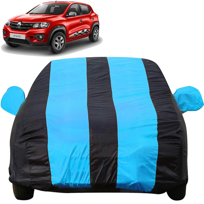 Autofact Kwid Car Cover - EasyShield - Car Body Cover for Renaults Kwid - With Mirror Pockets, Triple Stitched, Bottom Fully Elastic, Adjustable Belt and Buckle (Teak Blue Stripes)