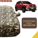 Autofact Hector Car Cover - TearTough - Dog Proof / Waterproof Car Body Cover for MG Hector - With Mirror Pockets, Triple Stitched, Bottom Fully Elastic, Adjustable Belt and Buckle (Jungle Print 4x4)