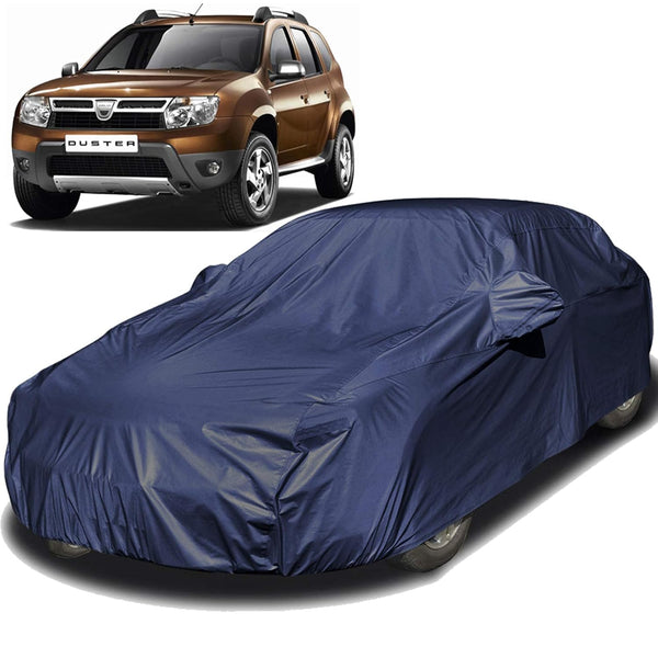 Autofact Duster Car Cover - EasyShield - Car Body Cover for Renaults Duster - With Mirror Pockets, Triple Stitched, Bottom Fully Elastic, Adjustable Belt and Buckle (Navy 190T)