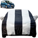 Autofact Ritz Car Cover - EasyShield - Car Body Cover for Maruti Ritz - With Mirror Pockets, Triple Stitched, Bottom Fully Elastic, Adjustable Belt and Buckle (White Blue Stripes)