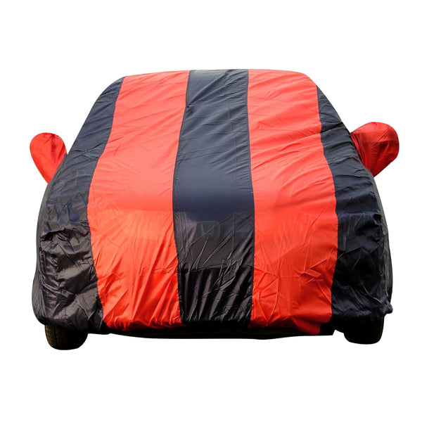 Autofact A4 Car Cover - EasyShield - Car Body Cover for Audi A4 - With Mirror Pockets, Triple Stitched, Bottom Fully Elastic, Adjustable Belt and Buckle (Red Blue Stripes)