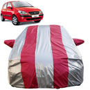 Autofact Getz Car Cover - FlexGuard - Waterproof Car Body Cover for Hyundai Getz - With Mirror Pockets, Triple Stitched, Bottom Fully Elastic, Adjustable Belt and Buckle (Silver / Pink Stripes)