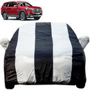 Autofact Gloster Car Cover - EasyShield - Car Body Cover for MG Gloster - With Mirror Pockets, Triple Stitched, Bottom Fully Elastic, Adjustable Belt and Buckle (White Blue Stripes)