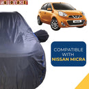 Autofact Micra Car Cover - CoreProtect - Water Resistant Car Body Cover for Nissan Micra - With Mirror Pockets, Triple Stitched, Bottom Fully Elastic, Adjustable Belt and Buckle (Grey 210D)