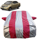 Autofact Manza Car Cover - FlexGuard - Waterproof Car Body Cover for Tata Manza - With Mirror Pockets, Triple Stitched, Bottom Fully Elastic, Adjustable Belt and Buckle (Silver / Pink Stripes)