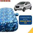 Autofact Redi Go Car Cover - TearTough - Dog Proof / Waterproof Car Body Cover for Nissan Redi Go - With Mirror Pockets, Triple Stitched, Bottom Fully Elastic, Adjustable Belt and Buckle (Airforce Blue 4x4)