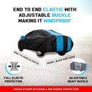 Autofact Comet Car Cover - EasyShield - Car Body Cover for MG Comet - With Mirror Pockets, Triple Stitched, Bottom Fully Elastic, Adjustable Belt and Buckle (Teak Blue Stripes)