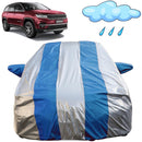 Autofact Meridian Car Cover - FlexGuard - Waterproof Car Body Cover for Jeep Meridian - With Mirror Pockets, Triple Stitched, Bottom Fully Elastic, Adjustable Belt and Buckle (Silver / Blue Stripes)