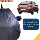 Autofact Aura Car Cover - CoreProtect - Water Resistant Car Body Cover for Hyundai Aura - With Mirror & Antenna Pockets, Triple Stitched, Bottom Fully Elastic, Adjustable Belt and Buckle (Grey 210D)