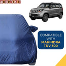 Autofact TUV 300 Car Cover - CoreProtect - Water Resistant Car Body Cover for Mahindra TUV 300 - With Mirror Pockets, Triple Stitched, Bottom Fully Elastic, Adjustable Belt and Buckle (Navy 210D)