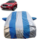 Autofact Esteem Car Cover - FlexGuard - Waterproof Car Body Cover for Maruti Esteem - With Mirror Pockets, Triple Stitched, Bottom Fully Elastic, Adjustable Belt and Buckle (Silver / Blue Stripes)