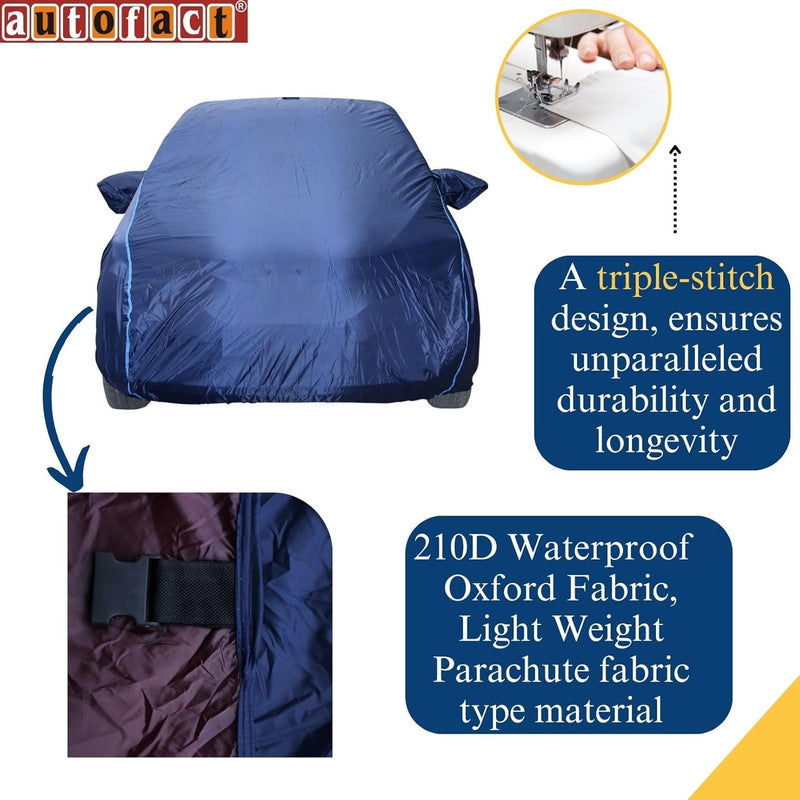 Autofact Wagon r / Wagonr Car Cover - CoreProtect - Water Resistant Car Body Cover for Maruti Wagon r / Wagonr - With Mirror Pockets, Triple Stitched, Bottom Fully Elastic, Adjustable Belt and Buckle (Navy 210D)