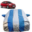 Autofact Figo Aspire Car Cover - FlexGuard - Waterproof Car Body Cover for Ford Figo Aspire - With Mirror Pockets, Triple Stitched, Bottom Fully Elastic, Adjustable Belt and Buckle (Silver / Blue Stripes)