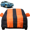 Autofact Verito Car Cover - EasyShield - Car Body Cover for Mahindra Verito - With Mirror Pockets, Triple Stitched, Bottom Fully Elastic, Adjustable Belt and Buckle (Orange Blue Stripes)