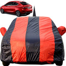 Autofact Tigor Car Cover - EasyShield - Car Body Cover for Tata Tigor - With Mirror Pockets, Triple Stitched, Bottom Fully Elastic, Adjustable Belt and Buckle (Red Blue Stripes)