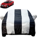 Autofact Civic New Model Car Cover - EasyShield - Car Body Cover for Honda Civic New Model - With Mirror Pockets, Triple Stitched, Bottom Fully Elastic, Adjustable Belt and Buckle (White Blue Stripes)