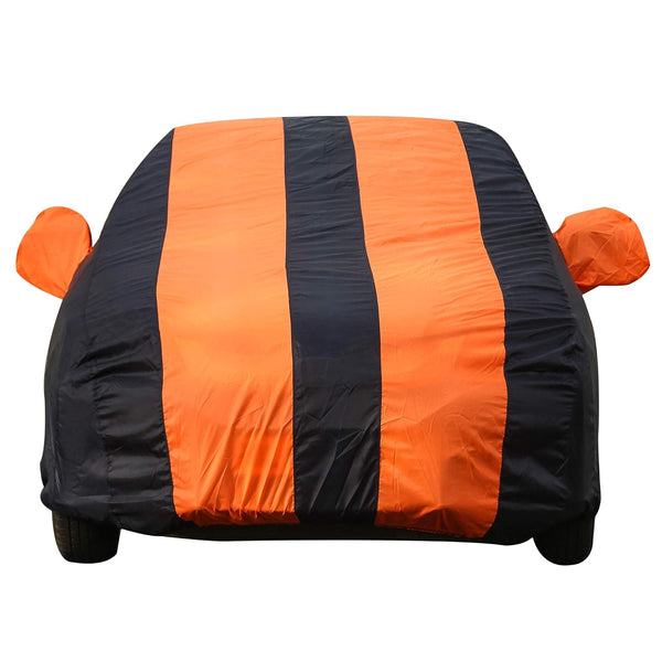 Autofact A4 Car Cover - EasyShield - Car Body Cover for Audi A4 - With Mirror Pockets, Triple Stitched, Bottom Fully Elastic, Adjustable Belt and Buckle (Orange Blue Stripes)