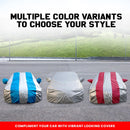 Autofact Triber Car Cover - FlexGuard - Waterproof Car Body Cover for Renaults Triber - With Mirror Pockets, Triple Stitched, Bottom Fully Elastic, Adjustable Belt and Buckle (Silver)