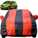 Autofact Beat Car Cover - EasyShield - Car Body Cover for Chevrolet Beat - With Mirror Pockets, Triple Stitched, Bottom Fully Elastic, Adjustable Belt and Buckle (Red Blue Stripes)