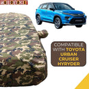 Autofact Urban Cruiser Hyryder Car Cover - TearTough - Dog Proof / Waterproof Car Body Cover for Toyota Urban Cruiser Hyryder - With Mirror Pockets, Triple Stitched, Bottom Fully Elastic, Adjustable Belt and Buckle (Jungle Print 4x4)
