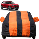 Autofact XUV 500 Car Cover - EasyShield - Car Body Cover for Mahindra XUV 500 - With Mirror Pockets, Triple Stitched, Bottom Fully Elastic, Adjustable Belt and Buckle (Orange Blue Stripes)