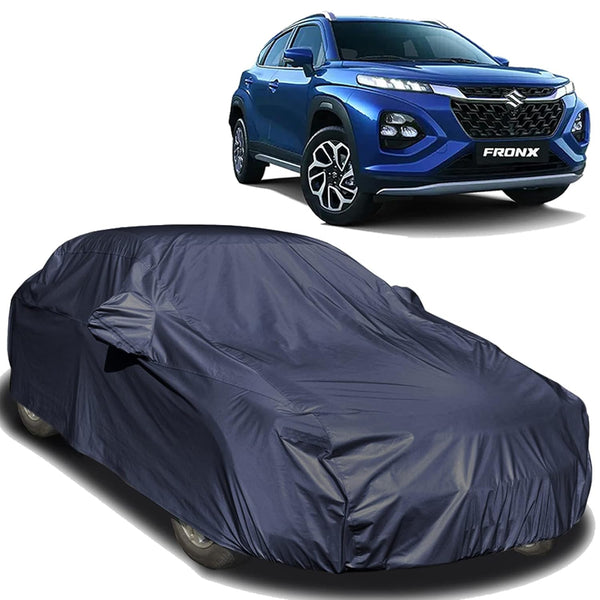 Autofact Fronx Car Cover - EasyShield - Car Body Cover for Maruti Fronx - With Mirror Pockets, Triple Stitched, Bottom Fully Elastic, Adjustable Belt and Buckle (Navy 190T)