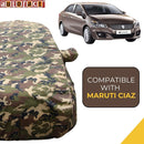 Autofact Ciaz Car Cover - TearTough - Dog Proof / Waterproof Car Body Cover for Maruti Ciaz - With Mirror Pockets, Triple Stitched, Bottom Fully Elastic, Adjustable Belt and Buckle (Jungle Print 4x4)