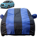 Autofact Datsun Go Car Cover - EasyShield - Car Body Cover for Nissan Datsun Go - With Mirror Pockets, Triple Stitched, Bottom Fully Elastic, Adjustable Belt and Buckle (Royal Blue Stripes)
