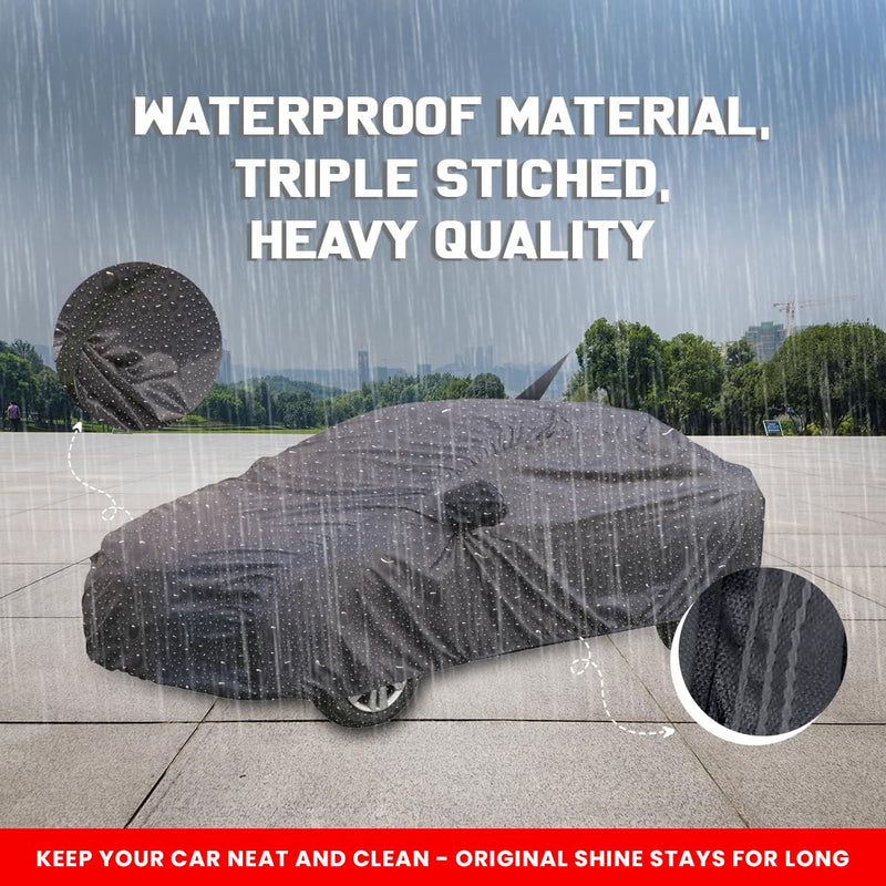 Autofact Swift Car Cover - TearTough - Dog Proof / Waterproof Car Body Cover for Maruti Swift - With Mirror & Antenna Pockets, Triple Stitched, Bottom Fully Elastic, Adjustable Belt and Buckle (Grey 4x4)