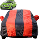 Autofact Brio Car Cover - EasyShield - Car Body Cover for Honda Brio - With Mirror Pockets, Triple Stitched, Bottom Fully Elastic, Adjustable Belt and Buckle (Red Blue Stripes)
