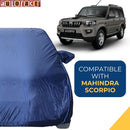 Autofact Scorpio Car Cover - CoreProtect - Water Resistant Car Body Cover for Mahindra Scorpio - With Mirror Pockets, Triple Stitched, Bottom Fully Elastic, Adjustable Belt and Buckle (Navy 210D)