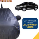 Autofact Vento Car Cover - CoreProtect - Water Resistant Car Body Cover for Volkswagen Vento - With Mirror & Antenna Pockets, Triple Stitched, Bottom Fully Elastic, Adjustable Belt and Buckle (Grey 210D)