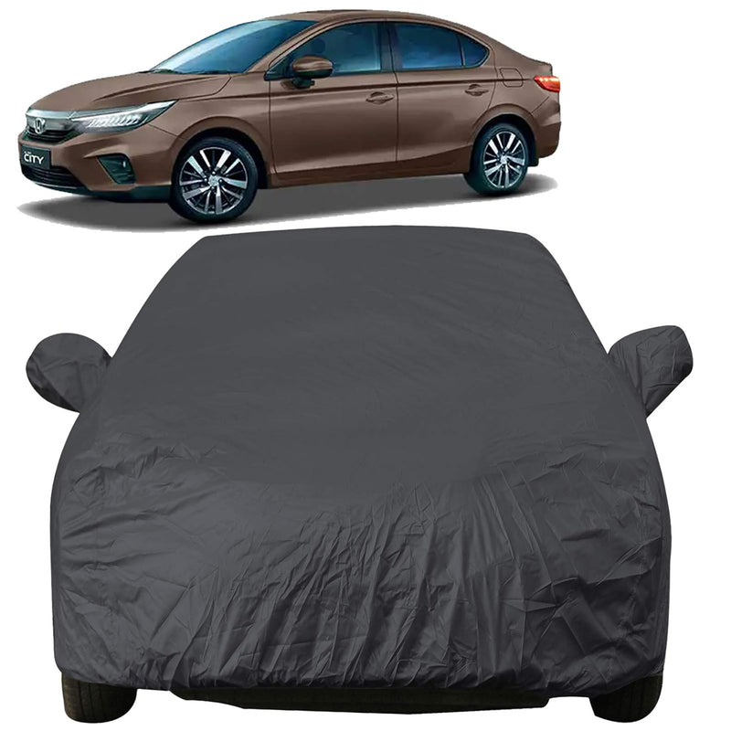Autofact New City Car Cover - EasyShield - Car Body Cover for Honda New City - With Mirror Pockets, Triple Stitched, Bottom Fully Elastic, Adjustable Belt and Buckle (Grey 190T)