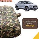 Autofact Q3 Car Cover - TearTough - Dog Proof / Waterproof Car Body Cover for Audi Q3 - With Mirror Pockets, Triple Stitched, Bottom Fully Elastic, Adjustable Belt and Buckle (Jungle Print 4x4)