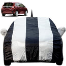 Autofact Jazz Car Cover - EasyShield - Car Body Cover for Honda Jazz - With Mirror Pockets, Triple Stitched, Bottom Fully Elastic, Adjustable Belt and Buckle (White Blue Stripes)