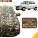 Autofact Alto Old Model Car Cover - TearTough - Dog Proof / Waterproof Car Body Cover for Maruti Alto Old Model - With Mirror Pockets, Triple Stitched, Bottom Fully Elastic, Adjustable Belt and Buckle (Jungle Print 4x4)