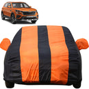 Autofact Kushaq Car Cover - EasyShield - Car Body Cover for Skoda Kushaq - With Mirror Pockets, Triple Stitched, Bottom Fully Elastic, Adjustable Belt and Buckle (Orange Blue Stripes)