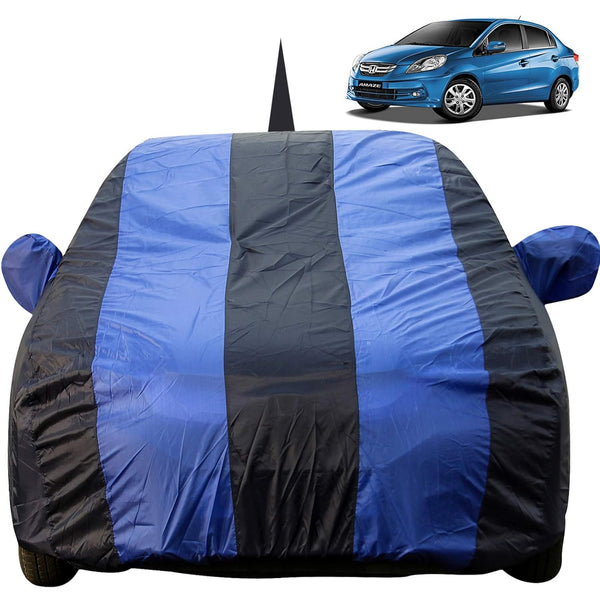 Autofact Amaze Old Model Car Cover - EasyShield - Car Body Cover for Honda Amaze Old Model - With Mirror Pockets, Triple Stitched, Bottom Fully Elastic, Adjustable Belt and Buckle (Royal Blue Stripes)