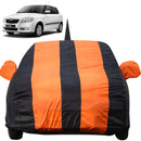 Autofact Fabia Car Cover - EasyShield - Car Body Cover for Skoda Fabia - With Mirror Pockets, Triple Stitched, Bottom Fully Elastic, Adjustable Belt and Buckle (Orange Blue Stripes)
