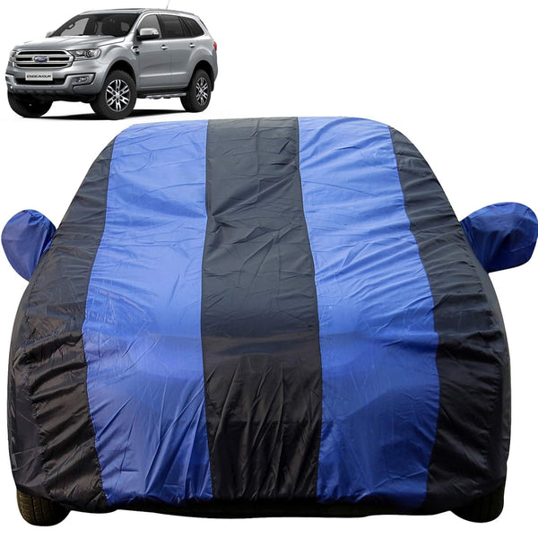 Autofact Endeavour Car Cover - EasyShield - Car Body Cover for Ford Endeavour - With Mirror Pockets, Triple Stitched, Bottom Fully Elastic, Adjustable Belt and Buckle (Royal Blue Stripes)