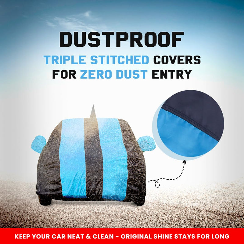 Autofact Swift Car Cover - EasyShield - Car Body Cover for Maruti Swift - With Mirror Pockets, Triple Stitched, Bottom Fully Elastic, Adjustable Belt and Buckle (Teak Blue Stripes)
