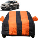 Autofact Kicks Car Cover - EasyShield - Car Body Cover for Nissan Kicks - With Mirror Pockets, Triple Stitched, Bottom Fully Elastic, Adjustable Belt and Buckle (Orange Blue Stripes)